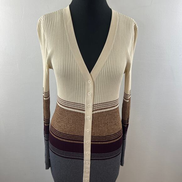 STAUD Shoko Sahara Beige VNeck Long Sleeve Ribbed Button Down Maxi Dress Size XL - Picture 3 of 10